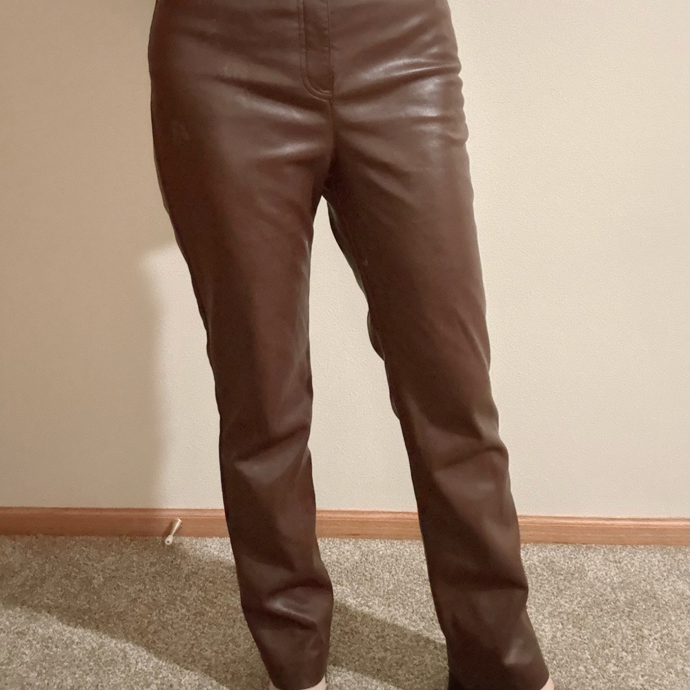 Express Brown Vegan Leather Trousers